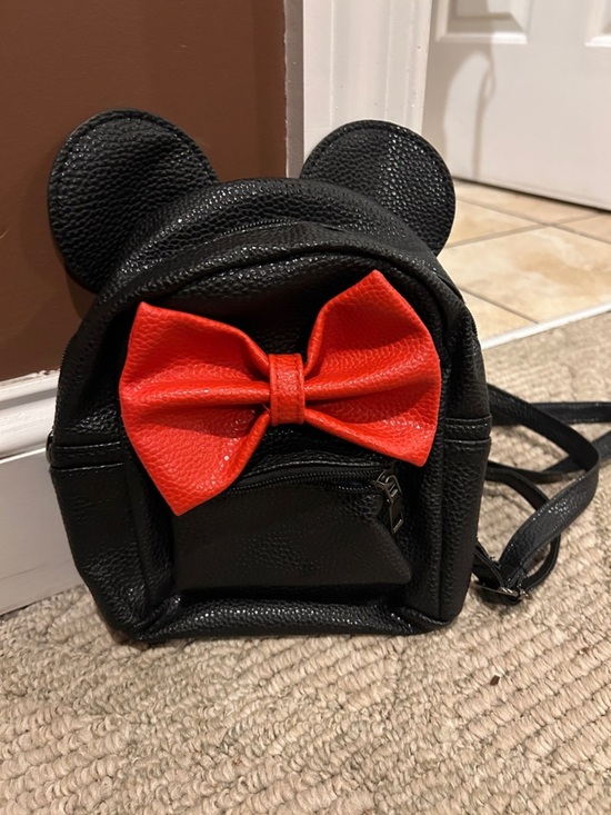 None Other - Kids Mini Backpack with Red Bow Accent - Black